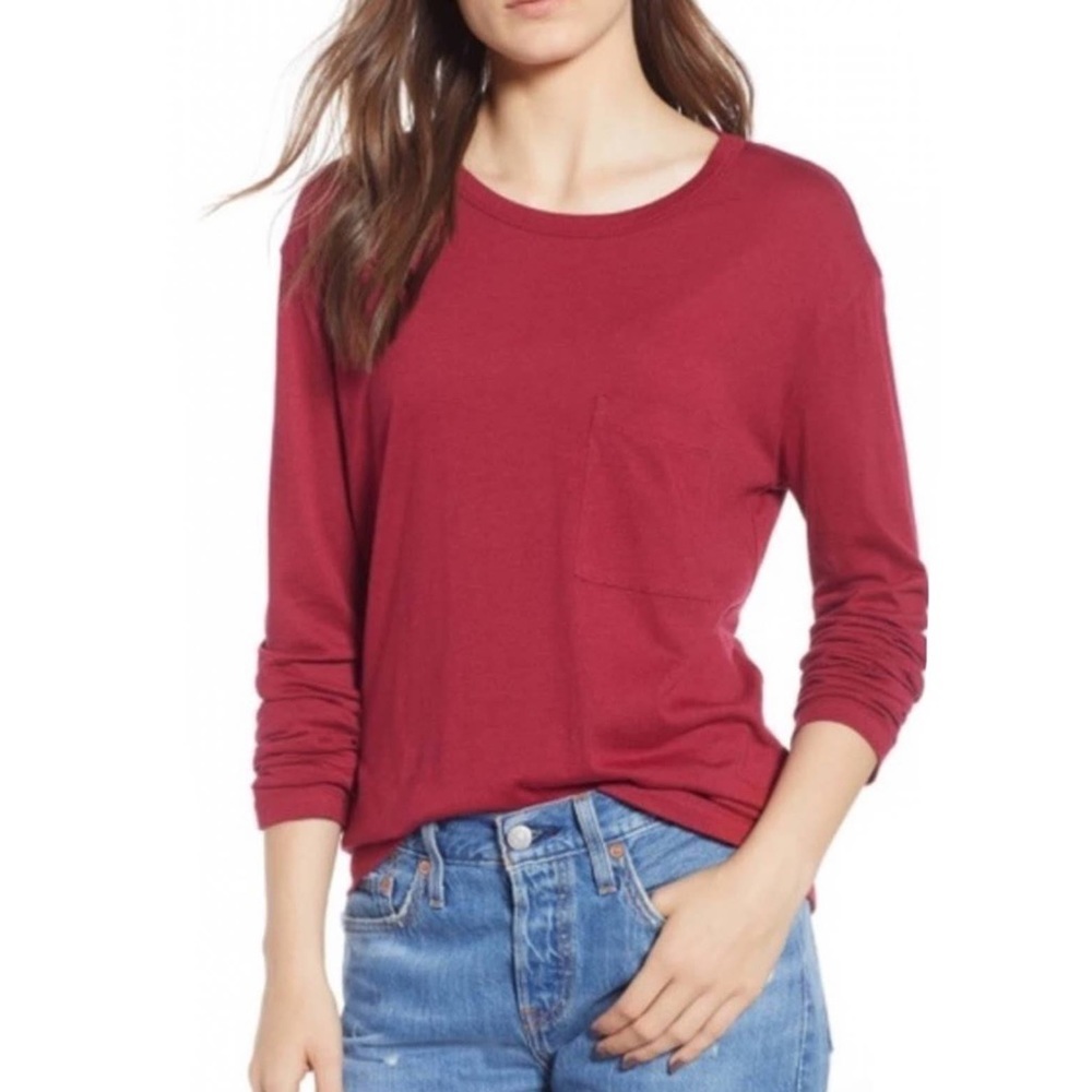 BP. Red Rumba Long Sleeve Crewneck with front Pocket Tee, Size XS, NWT‎